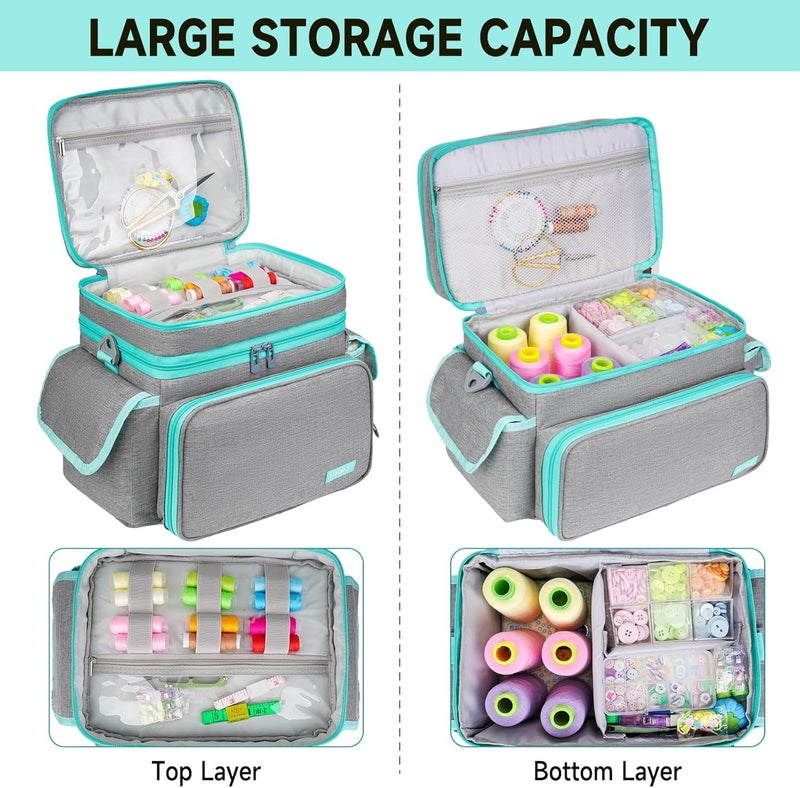 LEFORZ Sewing Supplies Organizer,Double-Layer Sewing Accessories Storage Bag,Protable Travel Sewing Box Sewing Basket for Sewing Tools,Grey(Bag Only) - Image 3